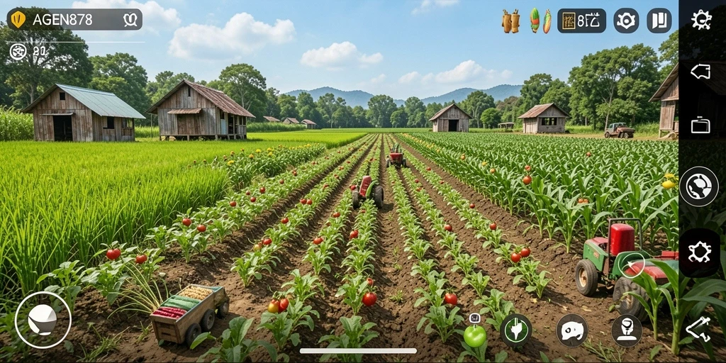 Screenshot gameplay <strong>AGEN878</strong> menampilkan aktivitas bertani yang menyenangkan.