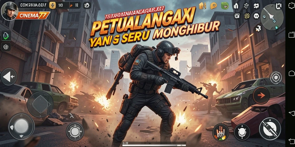 Screenshot gameplay CINEMA77 menampilkan aksi seru dan grafis yang menawan.
