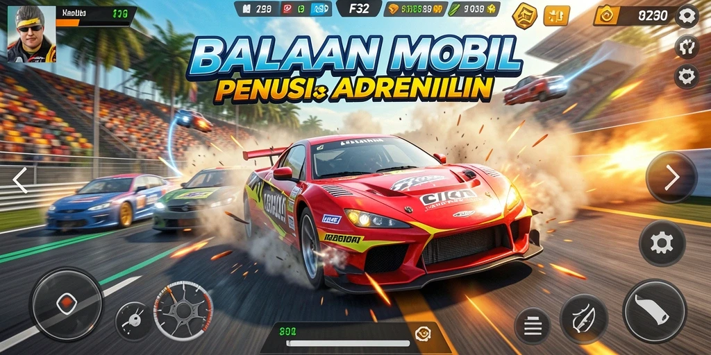 Gameplay balap F32 dengan mobil cepat dan trek menantang.