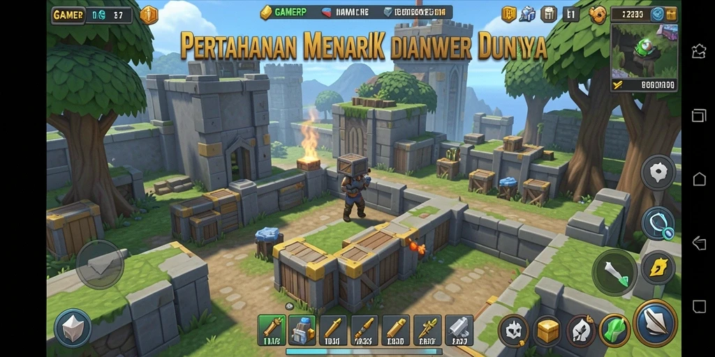 Tampilan gameplay menegangkan dari GAMERP di Tower Defense.
