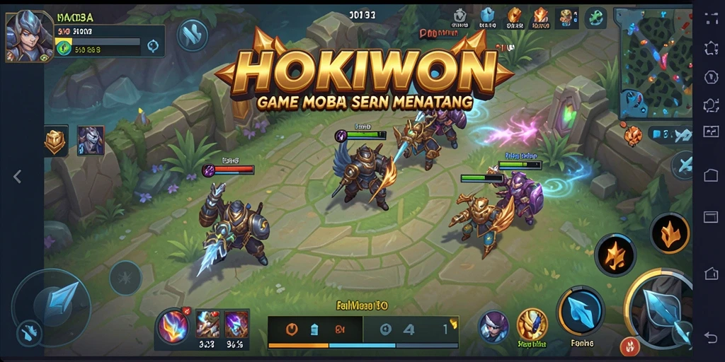 Tampilan karakter dengan aksi seru dalam HOKIWON gameplay MOBA.