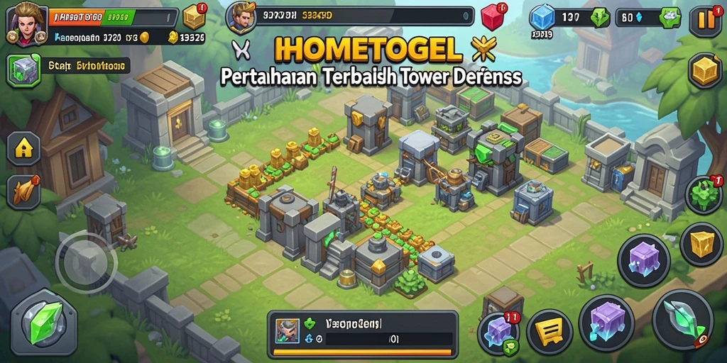 Tampilan menakjubkan dari gameplay Tower Defense HOMETOGEL yang menarik.