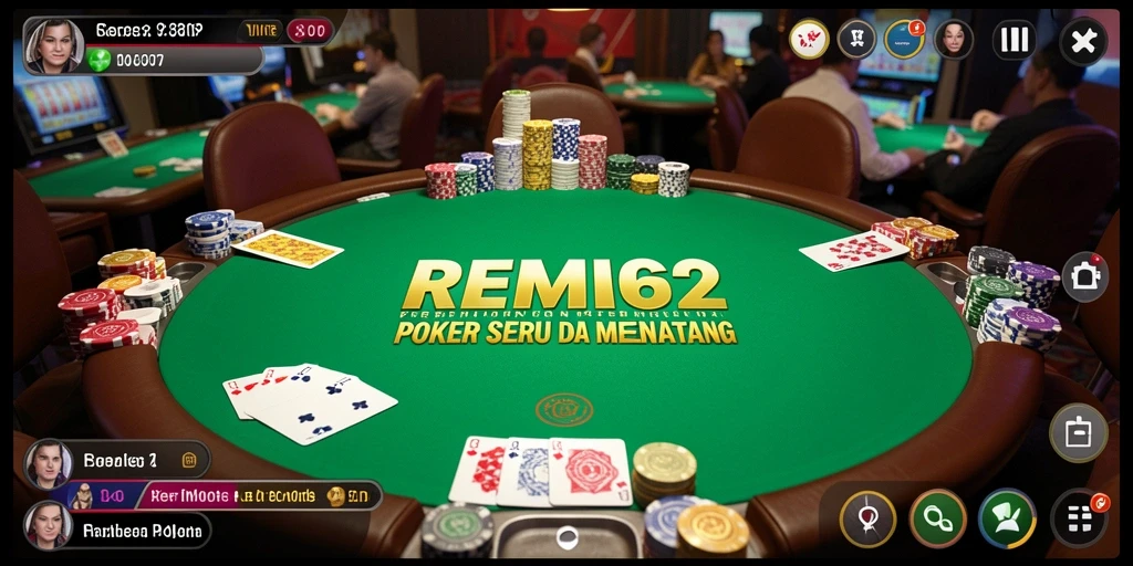 Tampilan gameplay menegangkan di REMI62 saat bermain Poker.